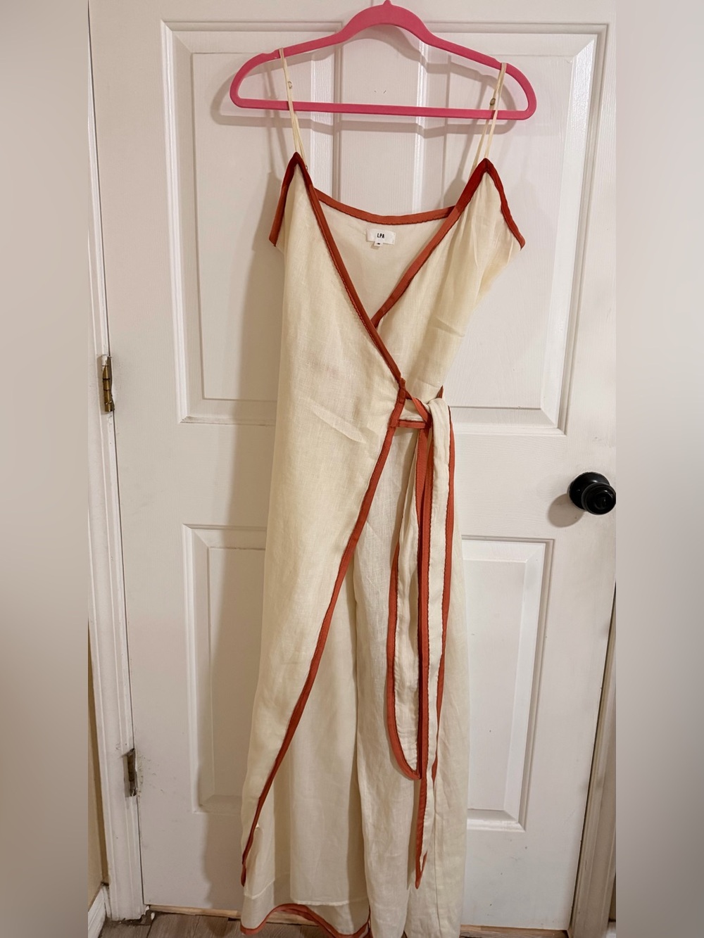 LPA Cream Maxi  Wrap Dress with Rust Trim
